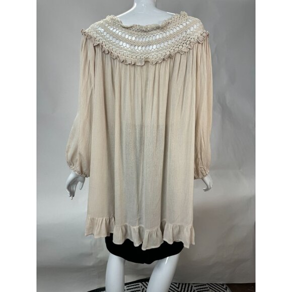 Indigo Soul Natural Rayon & Cotton Tunic With Crochet Yoke & Ruffle Hem X-Large - Picture 11 of 16